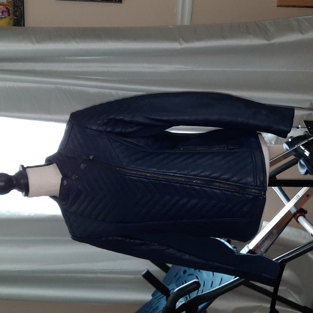 Navy Badgley Mischka Leather Jacket